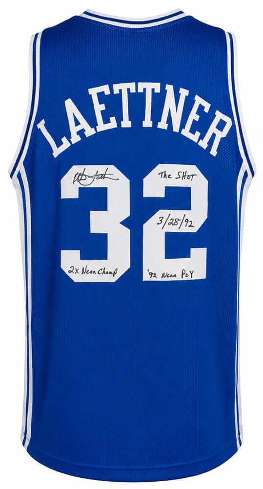 Christian Laettner Autographed Blue Custom College Basketball Jersey with Multiple Inscriptions-Powers Sports Memorabilia