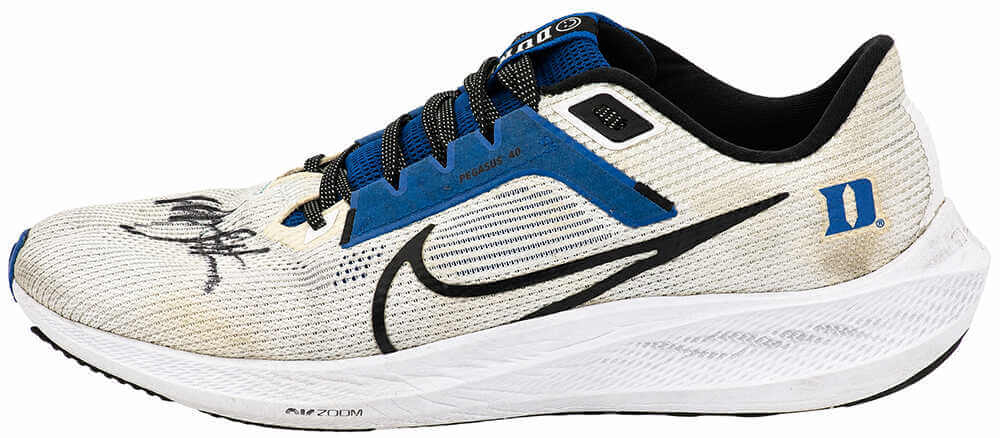 Christian Laettner Autographed Duke Nike White & Blue Shoe (Left Foot)-Powers Sports Memorabilia