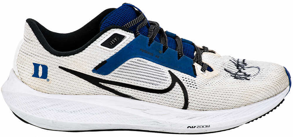 Christian Laettner Autographed Duke Nike White & Blue Shoe (Right Foot)-Powers Sports Memorabilia