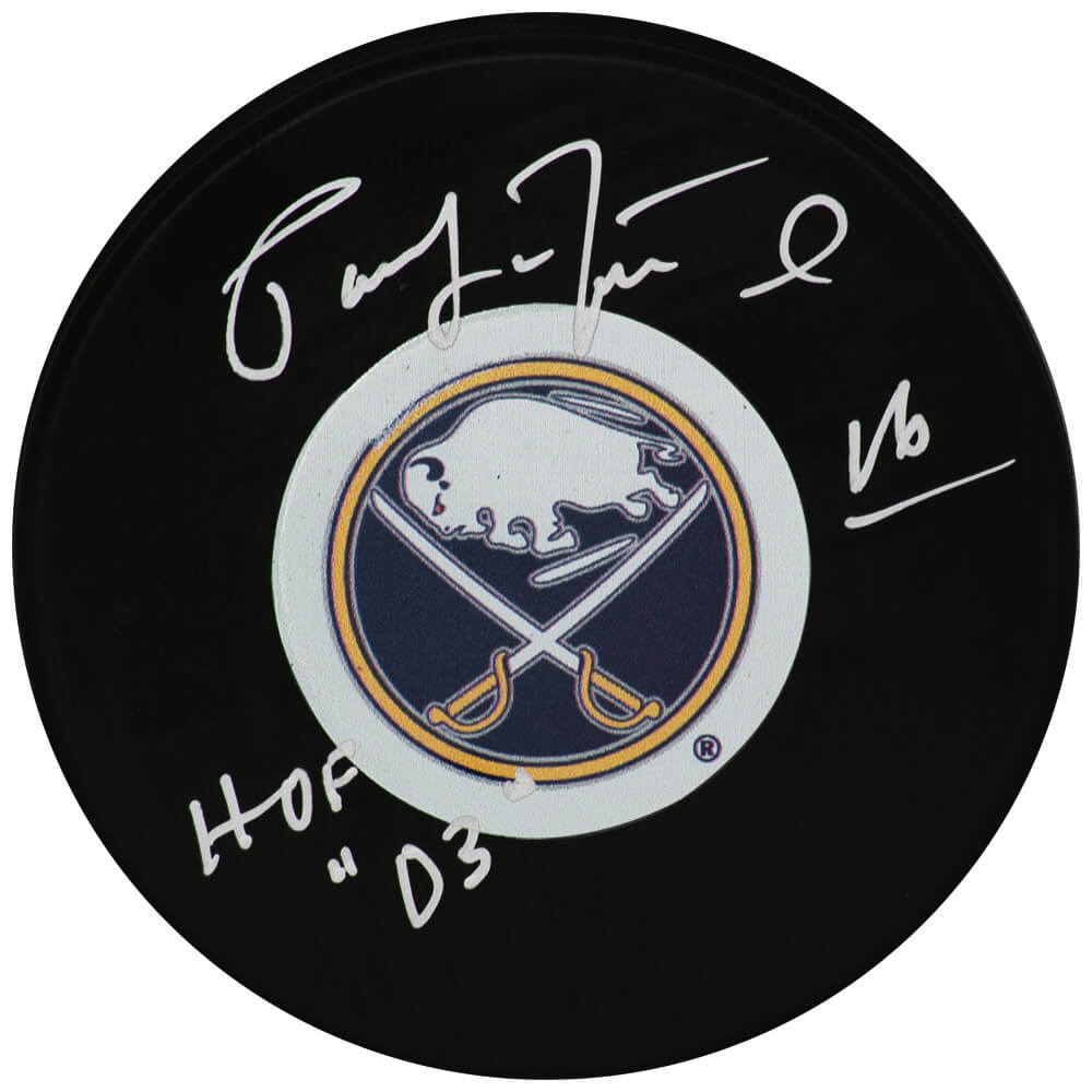 Pat Lafontaine Buffalo Sabres Autographed Logo Hockey Puck w/ HOF 03-Powers Sports Memorabilia