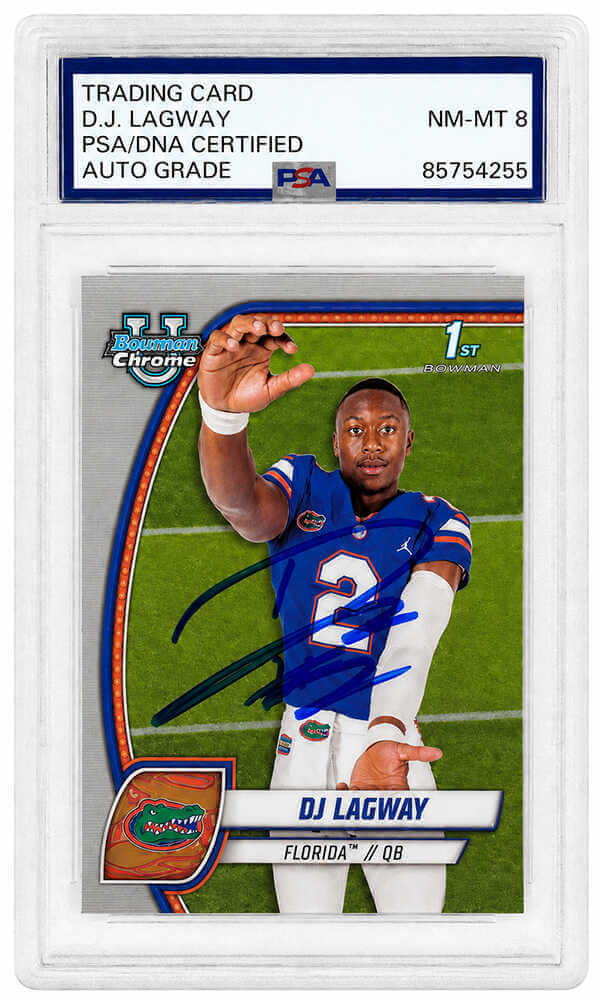 DJ Lagway Autographed 2024 Bowman Chrome Refractor Football Card #63 PS 139-Powers Sports Memorabilia