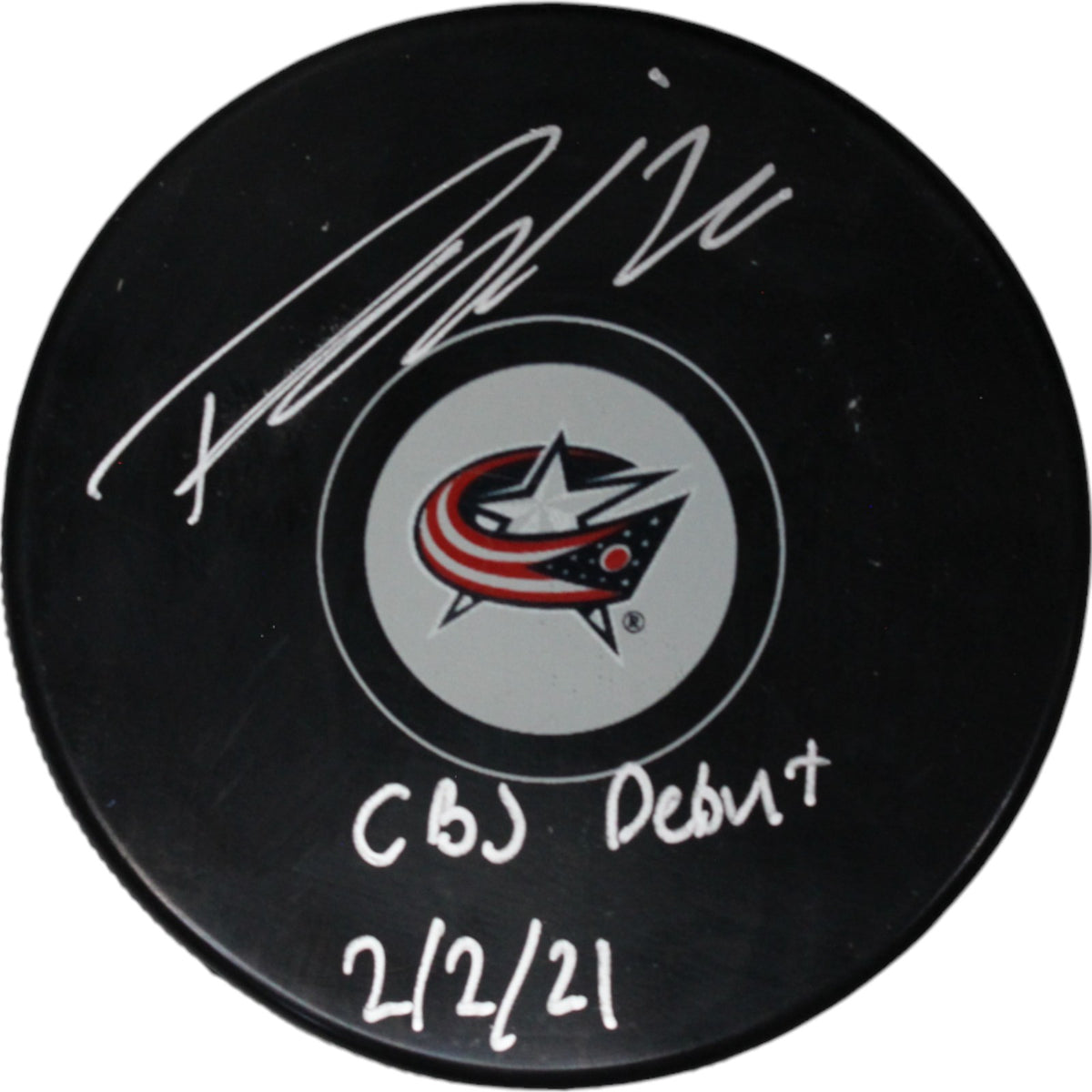 Patrick Laine Colombus Blue Jackets Signed Hockey Puck - Columbus Blue Jackets Hockey Puck CBJ Debut FAN-Powers Sports Memorabilia