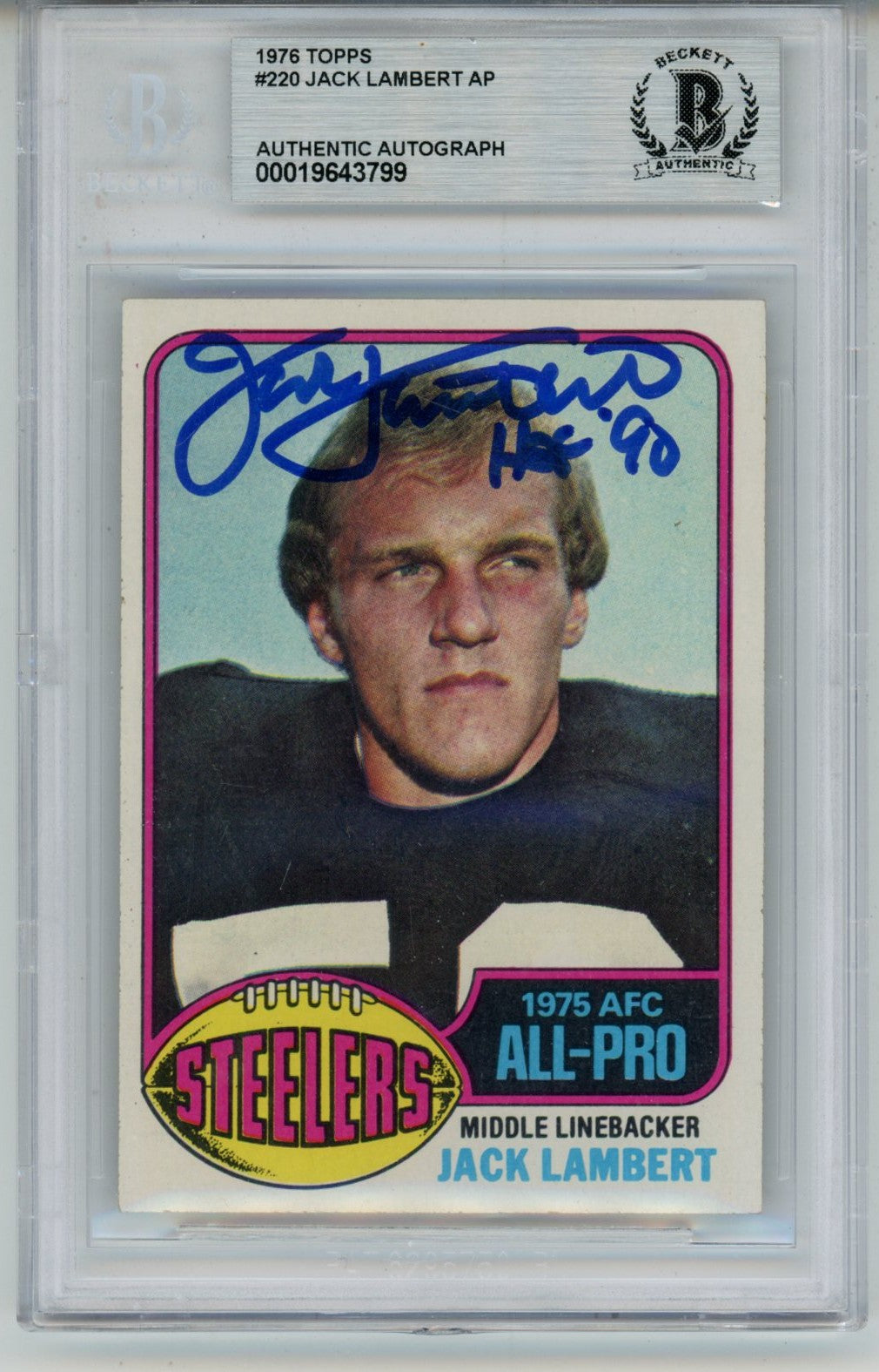 Jack Lambert Pittsburgh Steelers Signed Card - 1976 Topps #229 Slab Beckett Beckett - 56935-Powers Sports Memorabilia