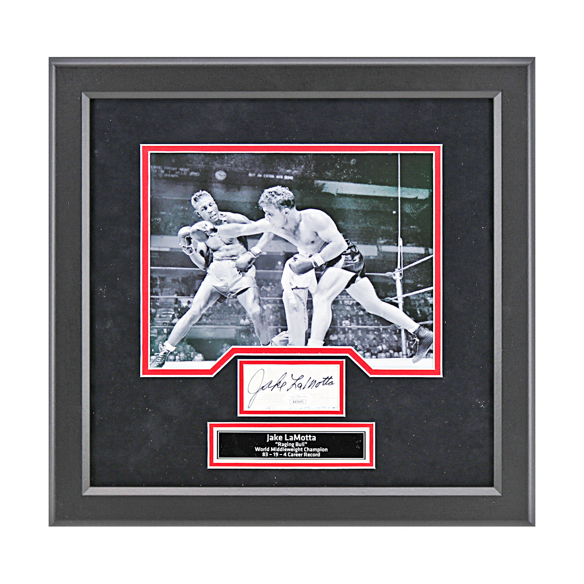 Jake LaMotta Hall Of Fame Boxer Signed Framed Cut Collage (JSA COA)-Powers Sports Memorabilia