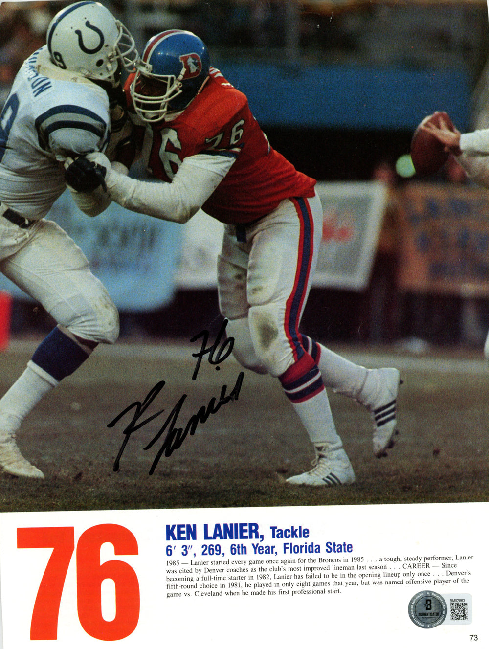Ken Lanier Denver Broncos Signed Magazine - Magazine Page Beckett Beckett-Powers Sports Memorabilia