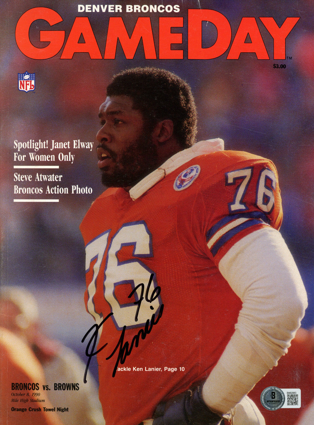 Ken Lanier Denver Broncos Signed Magazine - 10/8/90 Gameday Magazine Beckett-Powers Sports Memorabilia