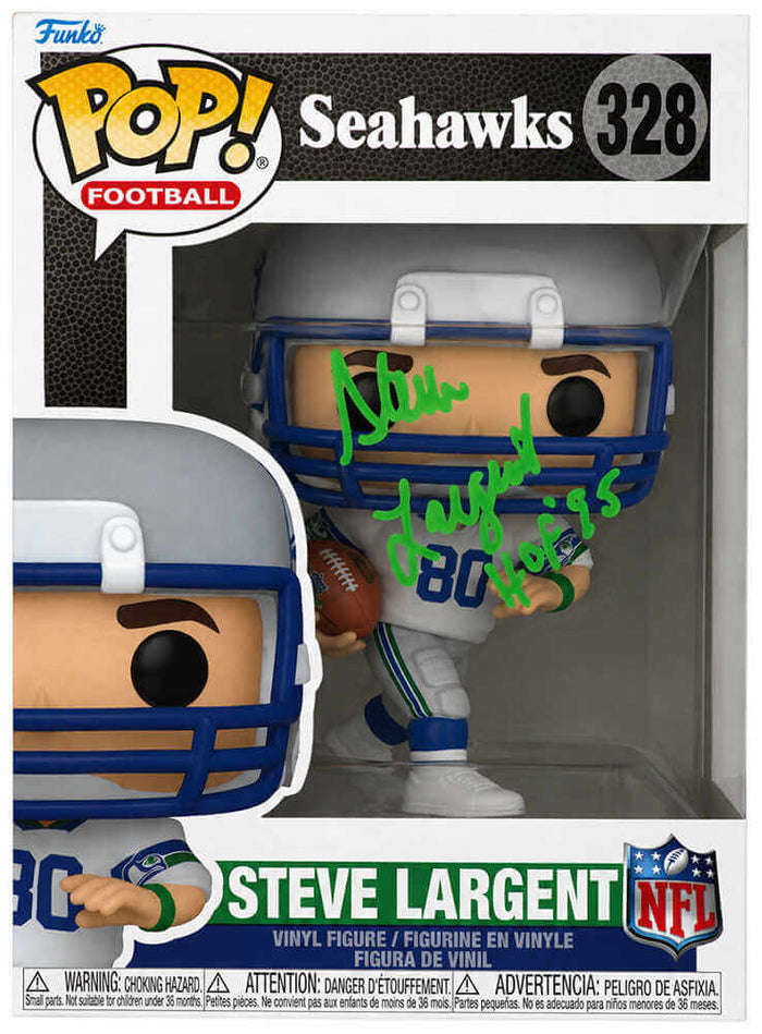Steve Largent Autographed Seattle Seahawks NFL Legends Funko Pop Doll #328 with HOF'95-Powers Sports Memorabilia