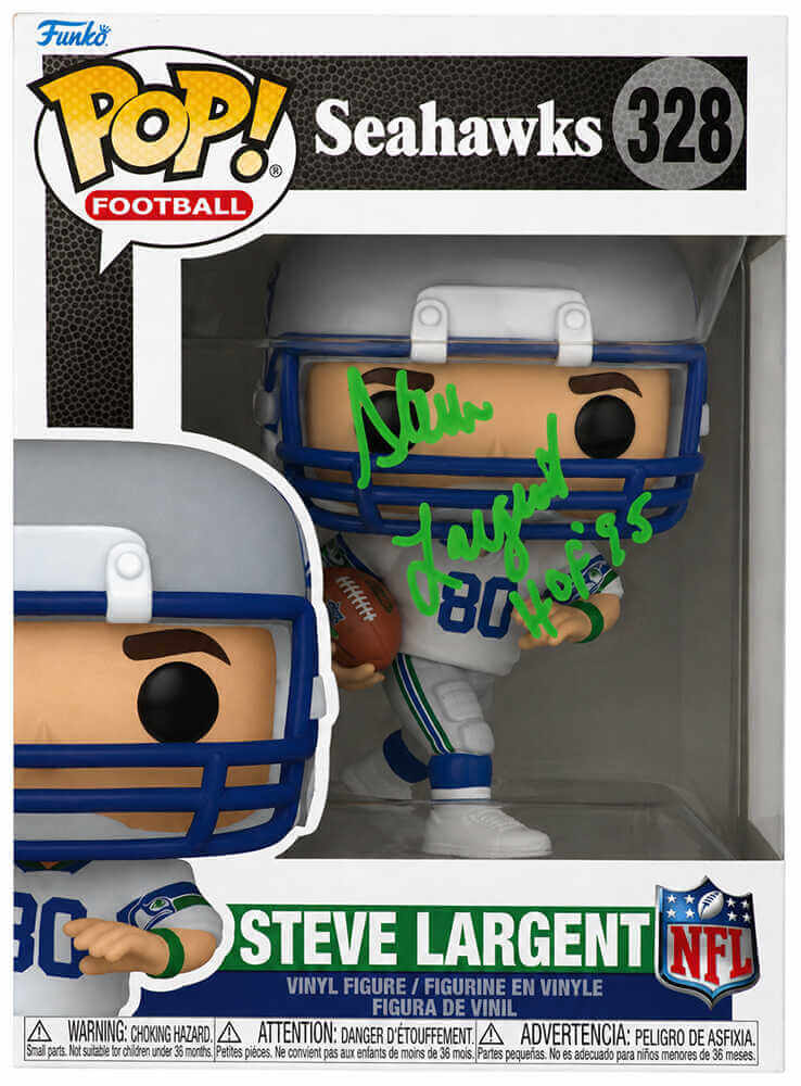 Steve Largent Autographed Seattle Seahawks NFL Legends Funko Pop Doll #328 with HOF'95-Powers Sports Memorabilia