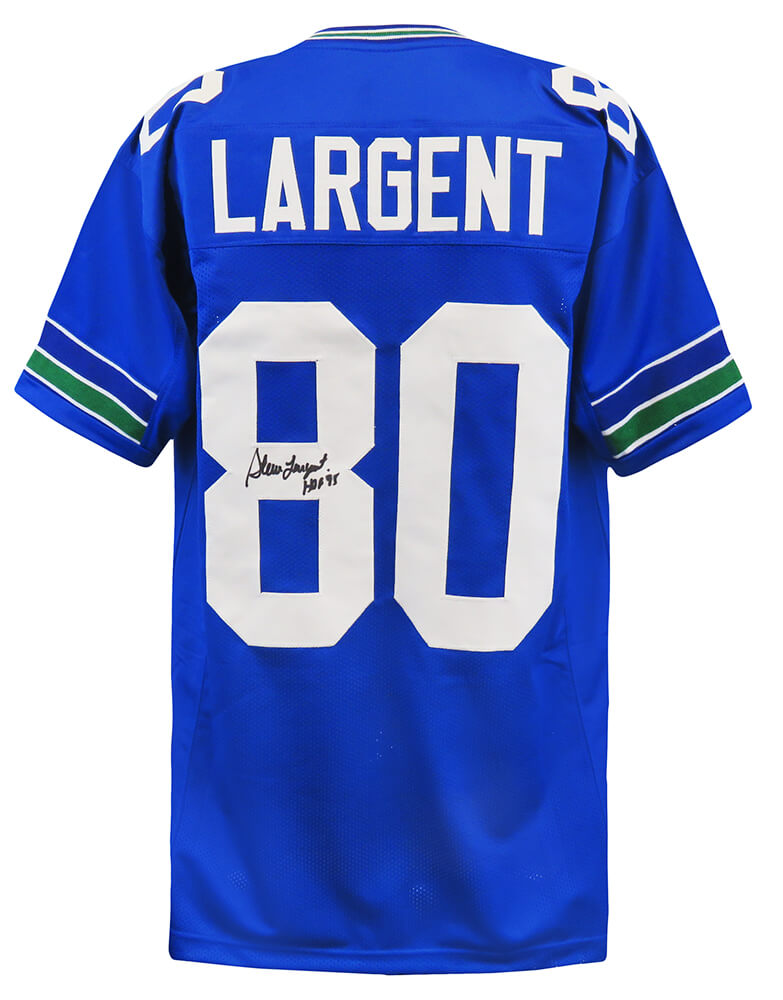 Steve Largent Autographed Blue Custom Jersey with HOF'95-Powers Sports Memorabilia