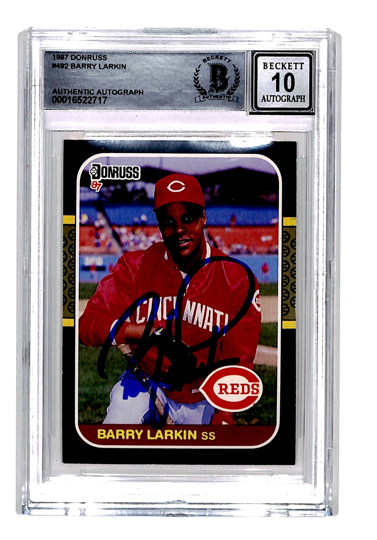 Barry Larkin Signed 1987 Donruss #492 Trading Card 10 Grade – Beckett Authenticated-Powers Sports Memorabilia