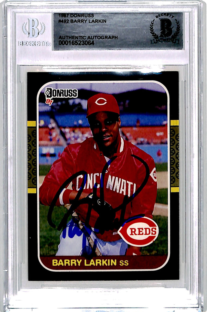 Barry Larkin Signed 1987 Donruss #492 Slab Trading Card – Beckett Authenticated-Powers Sports Memorabilia