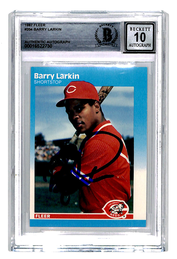 Barry Larkin Signed 1987 Fleer #204 Trading Card Grade 10 – Beckett Authenticated-Powers Sports Memorabilia