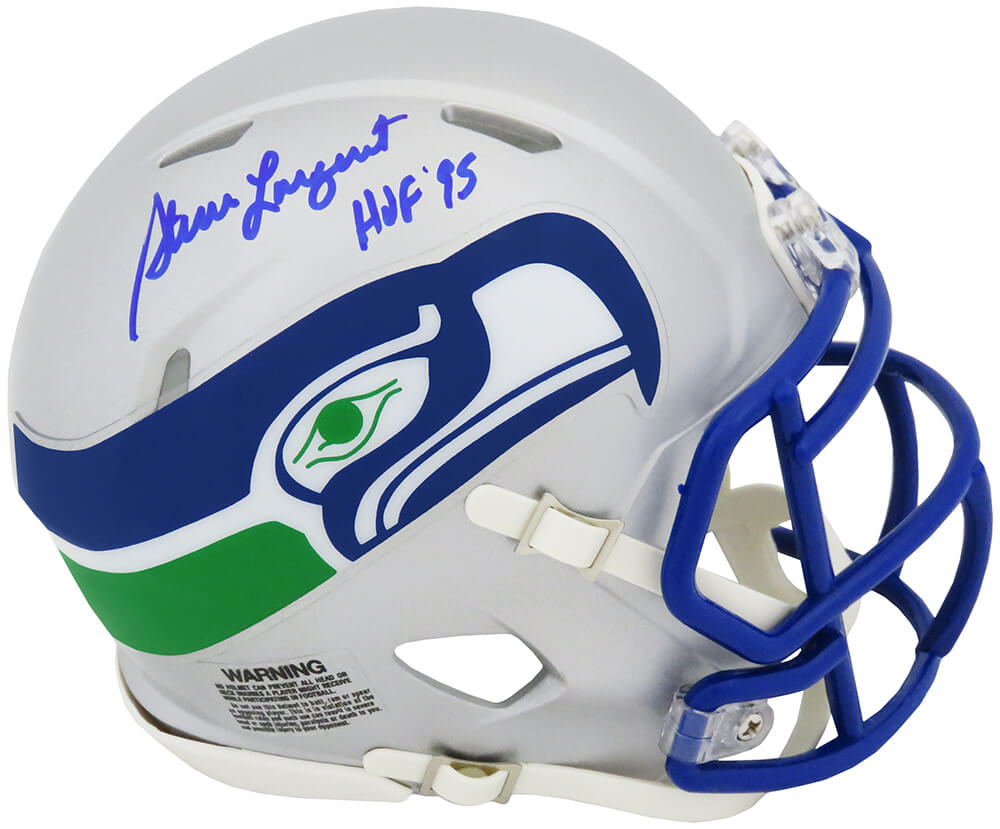 Steve Largent Autographed Seattle Seahawks Throwback Riddell Speed Mini Helmet with HOF'95-Powers Sports Memorabilia