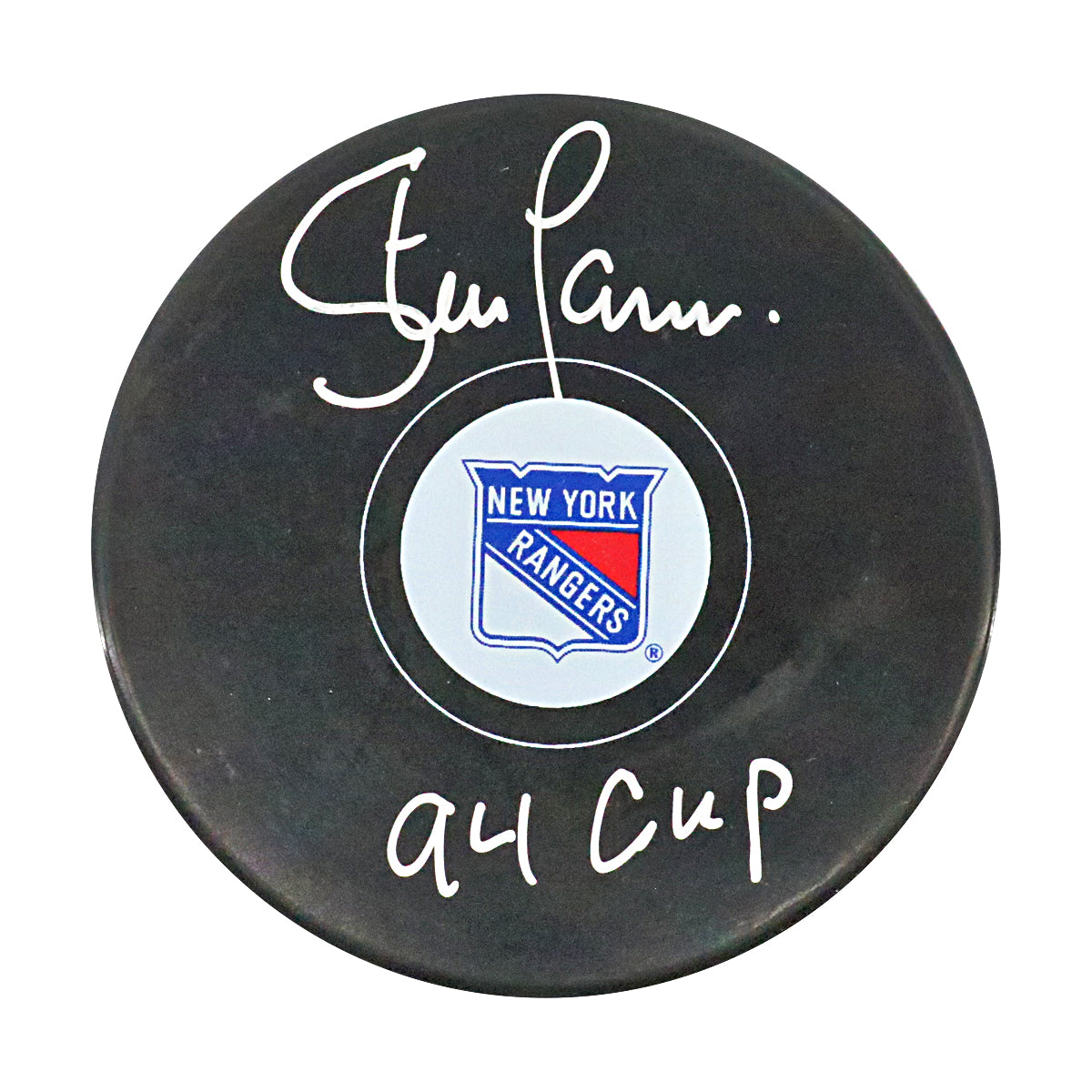 Steve Larmer New York Rangers Signed Inscribed '94 Cup' Replica Rangers Puck
