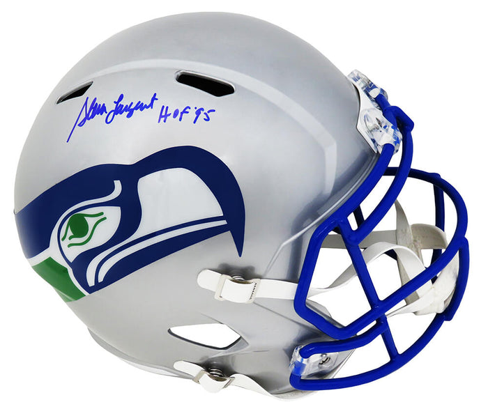 Steve Largent Autographed Seattle Seahawks Throwback Riddell Full Size Speed Replica Helmet with HOF'95-Powers Sports Memorabilia