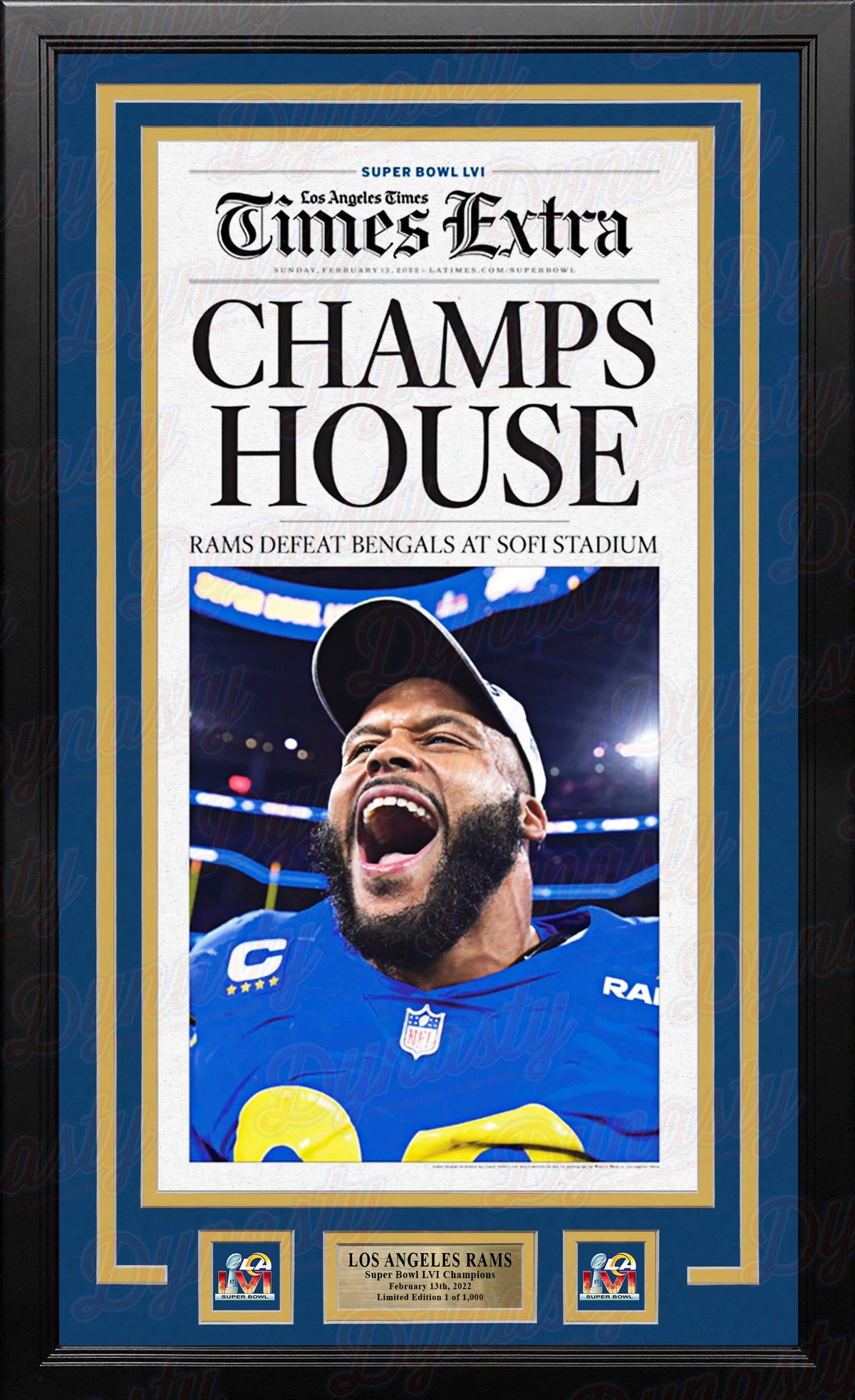 Los Angeles Times Rams Super Bowl LVI Champions Framed Player Newspaper-Powers Sports Memorabilia