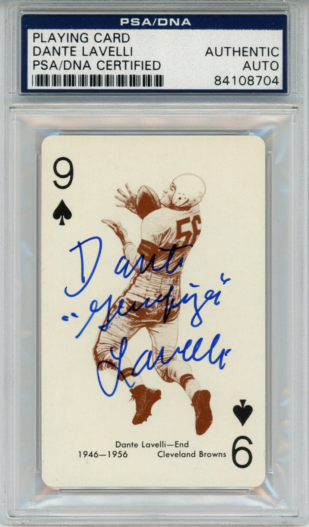 Dante Lavelli Cleveland Browns Signed Card - 1963 Stancraft 9 of Spades Gunslinger PSA Slab PSA-Powers Sports Memorabilia