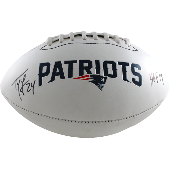 Ty Law Signed New England Patriots Logo Football HOF – Beckett Authenticated-Powers Sports Memorabilia