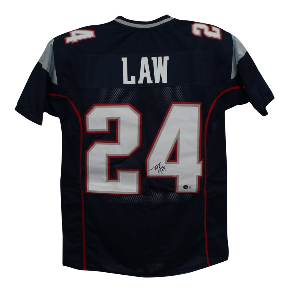 Ty Law Signed Pro Style Blue XL Jersey – Beckett Authenticated-Powers Sports Memorabilia