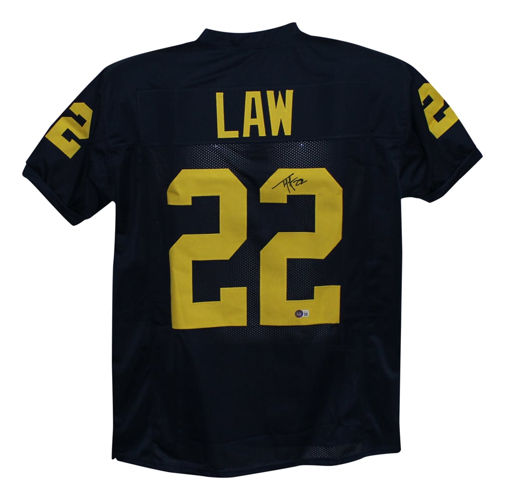 Ty Law Michigan Wolverines Signed Jersey - College Style Blue XL Beckett-Powers Sports Memorabilia