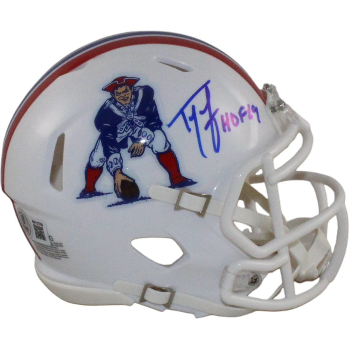 Ty Law Signed New England Patriots TB Mini Helmet HOF – Beckett Witness Authenticated-Powers Sports Memorabilia
