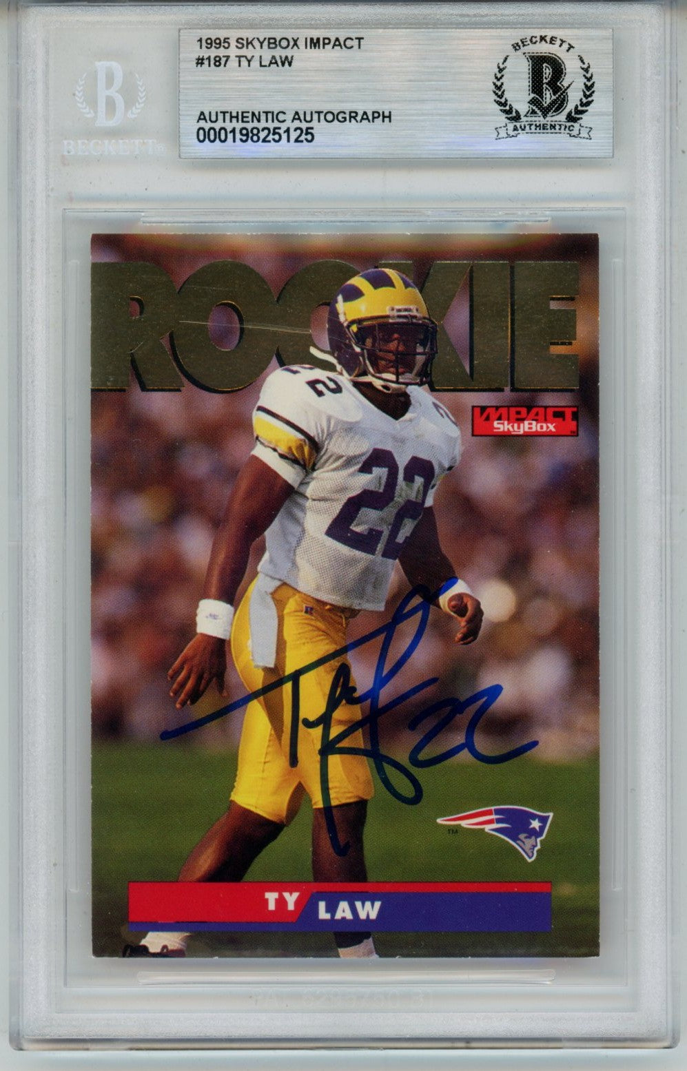 Ty Law 1995 Skybox #187 Trading Signed Card Slab-Powers Sports Memorabilia