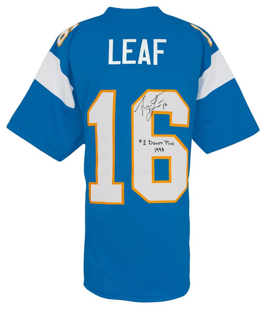 Ryan Leaf Autographed Powder Blue Custom Football Jersey w/#2 Draft Pick 1998-Powers Sports Memorabilia