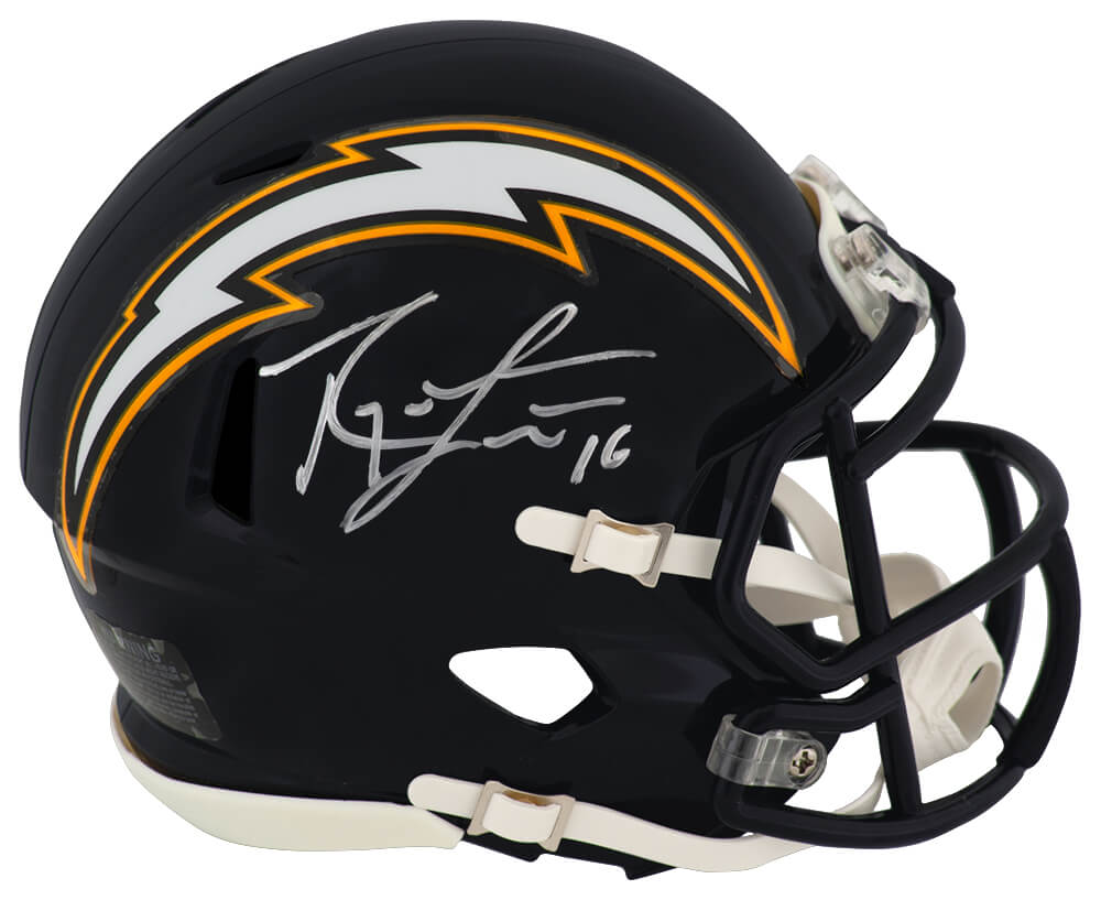 Ryan Leaf Autographed Chargers Throwback Navy Riddell Speed Mini Helmet-Powers Sports Memorabilia