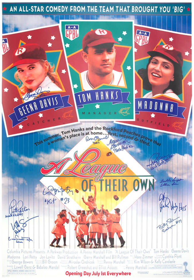 A League Of Their Own (Rockford Peaches) Cast Autographed 27x40 Full Size Movie Poster (11 Signatures - with Character Names)-Powers Sports Memorabilia