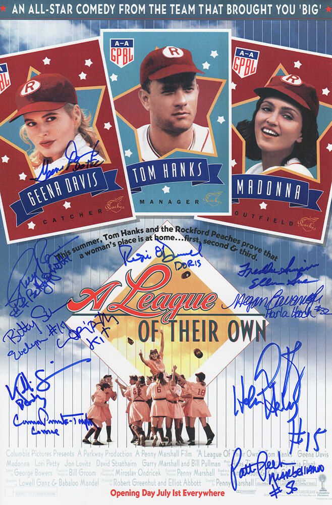 A League Of Their Own (Rockford Peaches) Cast Autographed 11x17 Movie Poster (11 Signatures - with Character Names)