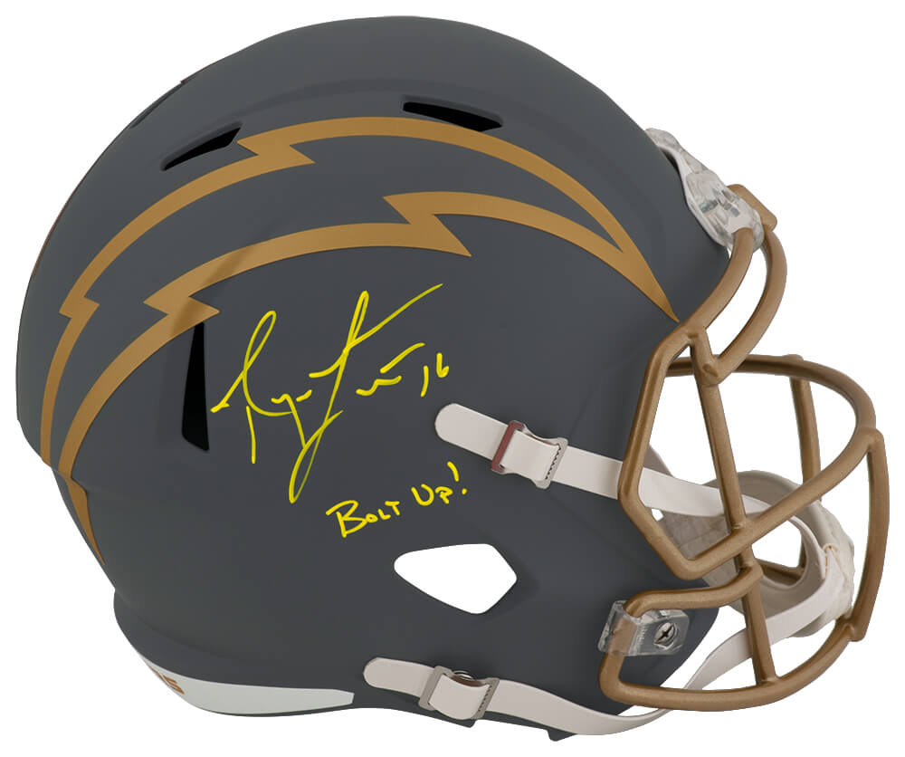 Ryan Leaf Autographed Chargers SLATE Riddell Full Size Speed Replica Helmet with Bolt Up-Powers Sports Memorabilia