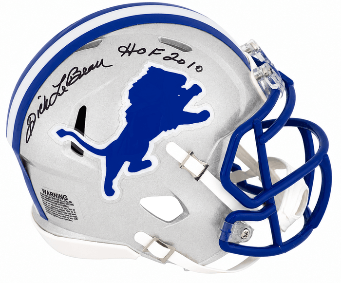 Dick LeBeau Autographed Detroit Lions Throwback Riddell Speed Mini Helmet with HOF 2010-Powers Sports Memorabilia