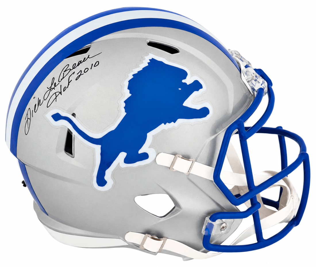 Dick LeBeau Autographed Detroit Lions Throwback Riddell Full Size Speed Replica Helmet with HOF 2010-Powers Sports Memorabilia