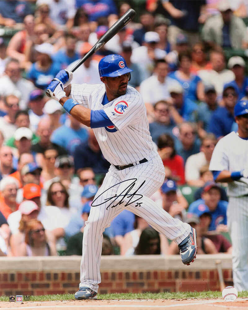 Derrek Lee Autographed Chicago Cubs White Jersey Batting 16x20 Photo-Powers Sports Memorabilia