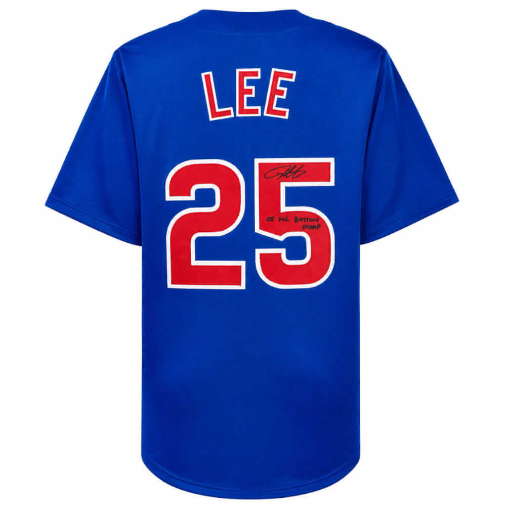 Derrek Lee Autographed Blue Custom Baseball Jersey with 05 NL Batting Champ-Powers Sports Memorabilia
