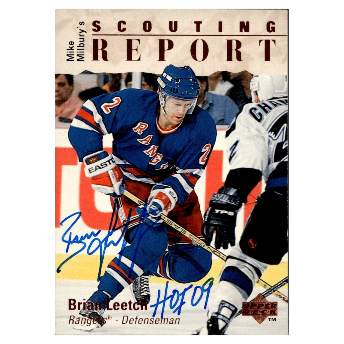 Brian Leetch New York Rangers Signed Inscribed HOF 09 1995 Upper Deck Card-Powers Sports Memorabilia