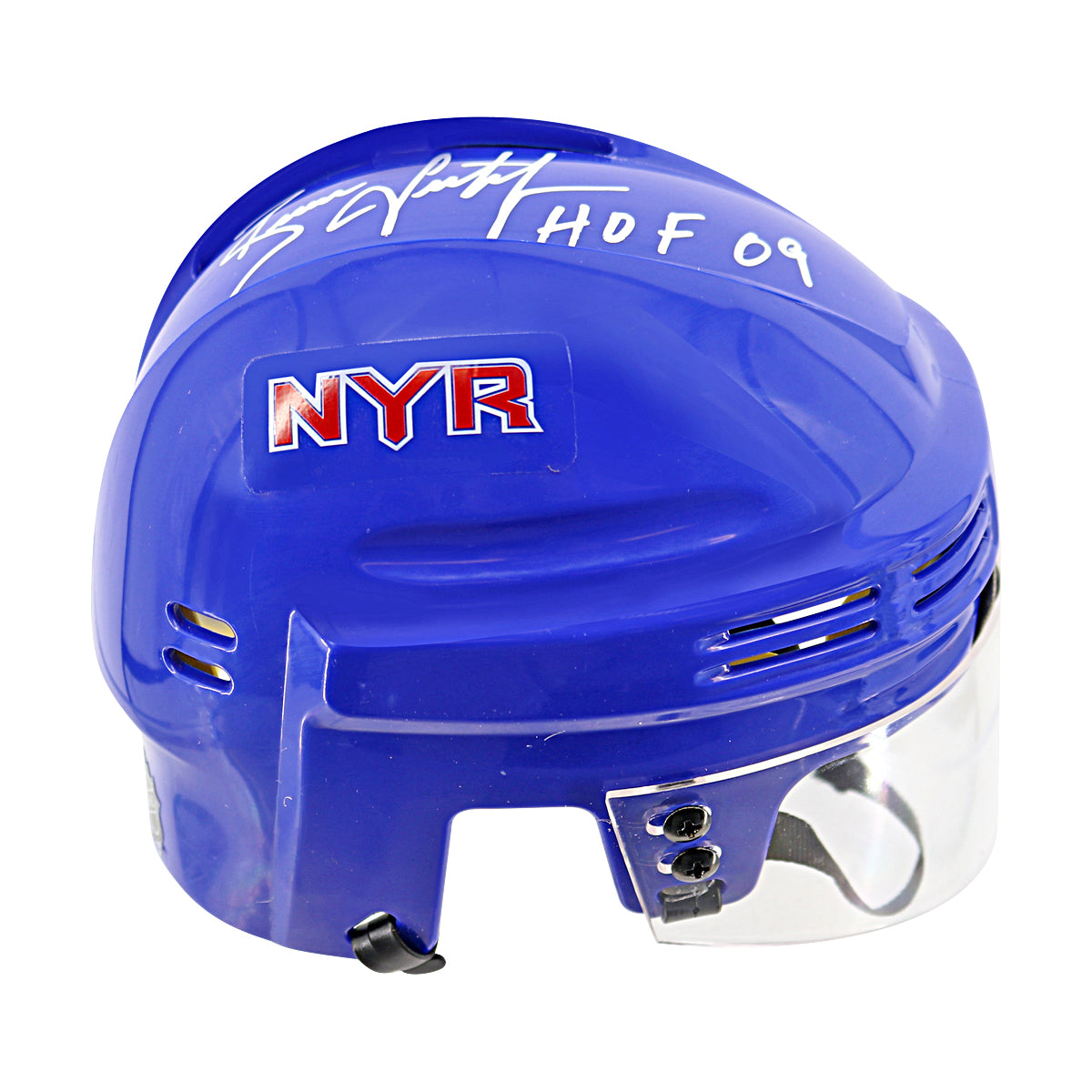 Brian Leetch New York Rangers Signed Inscribed HOF 09 Blue Mini Helmet-Powers Sports Memorabilia