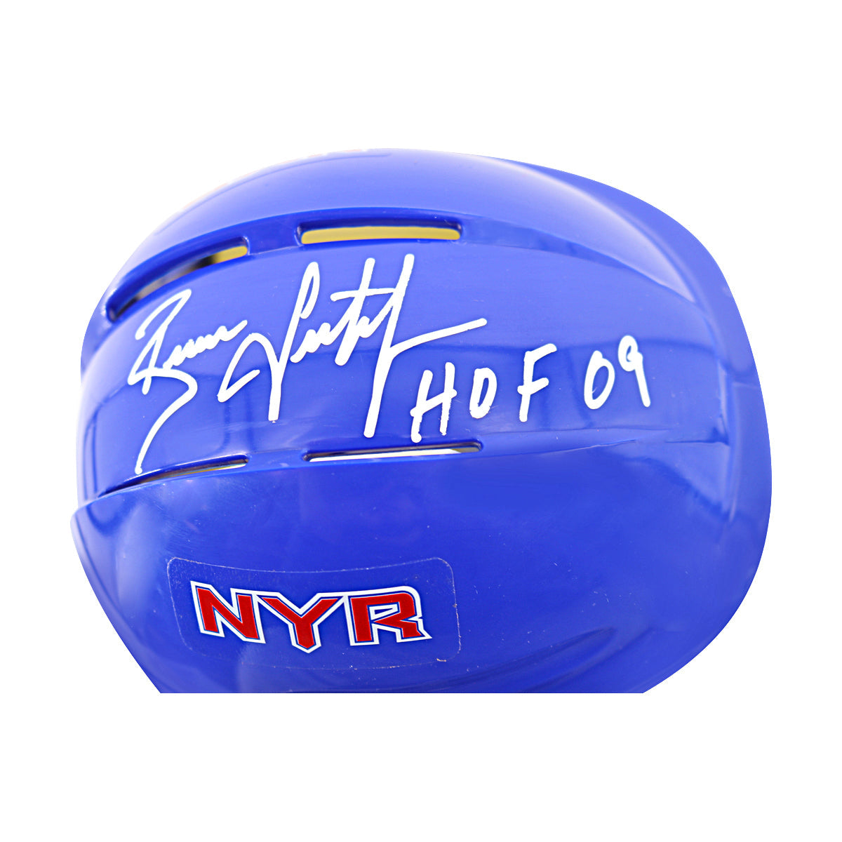 Brian Leetch New York Rangers Signed Inscribed HOF 09 Blue Mini Helmet-Powers Sports Memorabilia