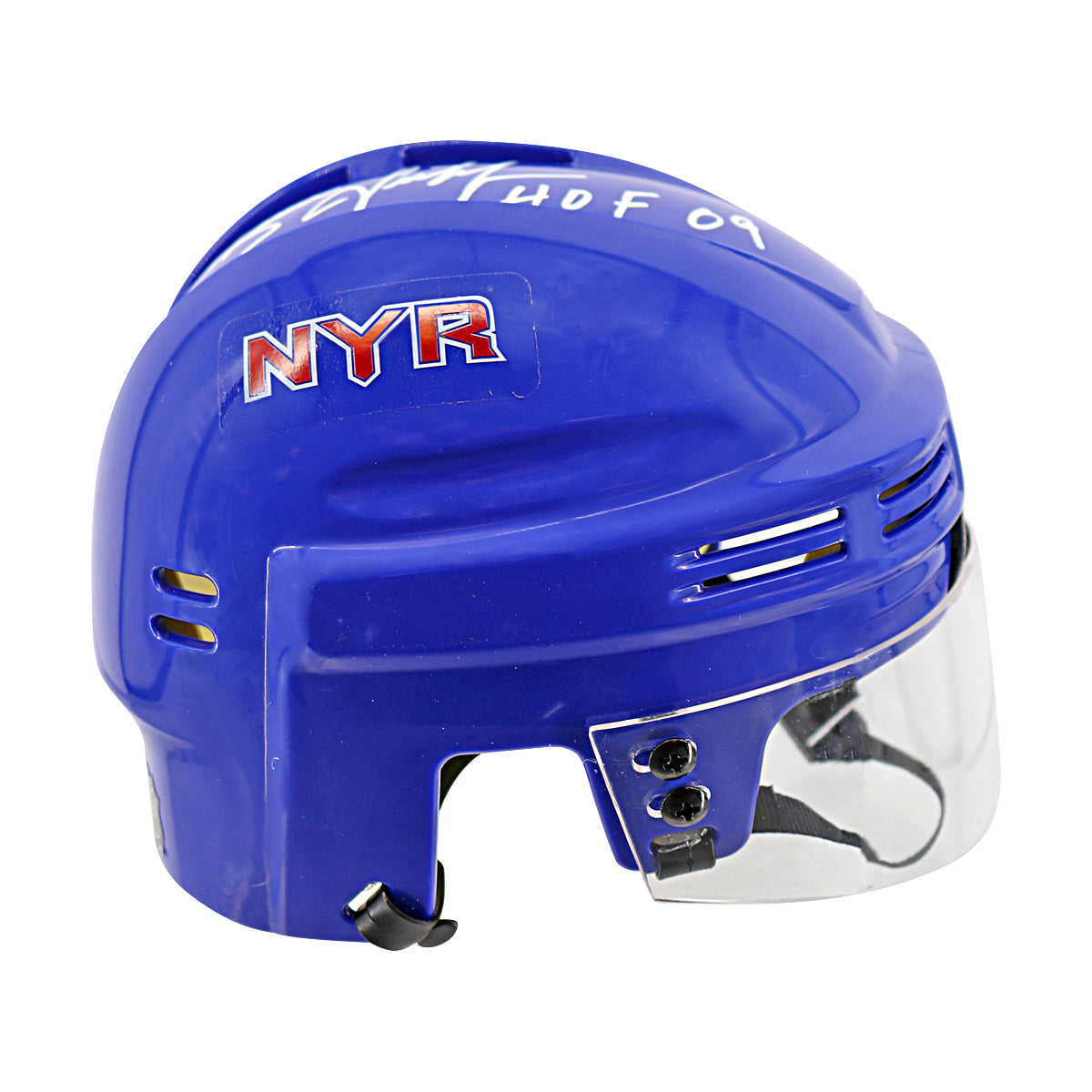 Brian Leetch New York Rangers Signed Inscribed HOF 09 Blue Mini Helmet-Powers Sports Memorabilia