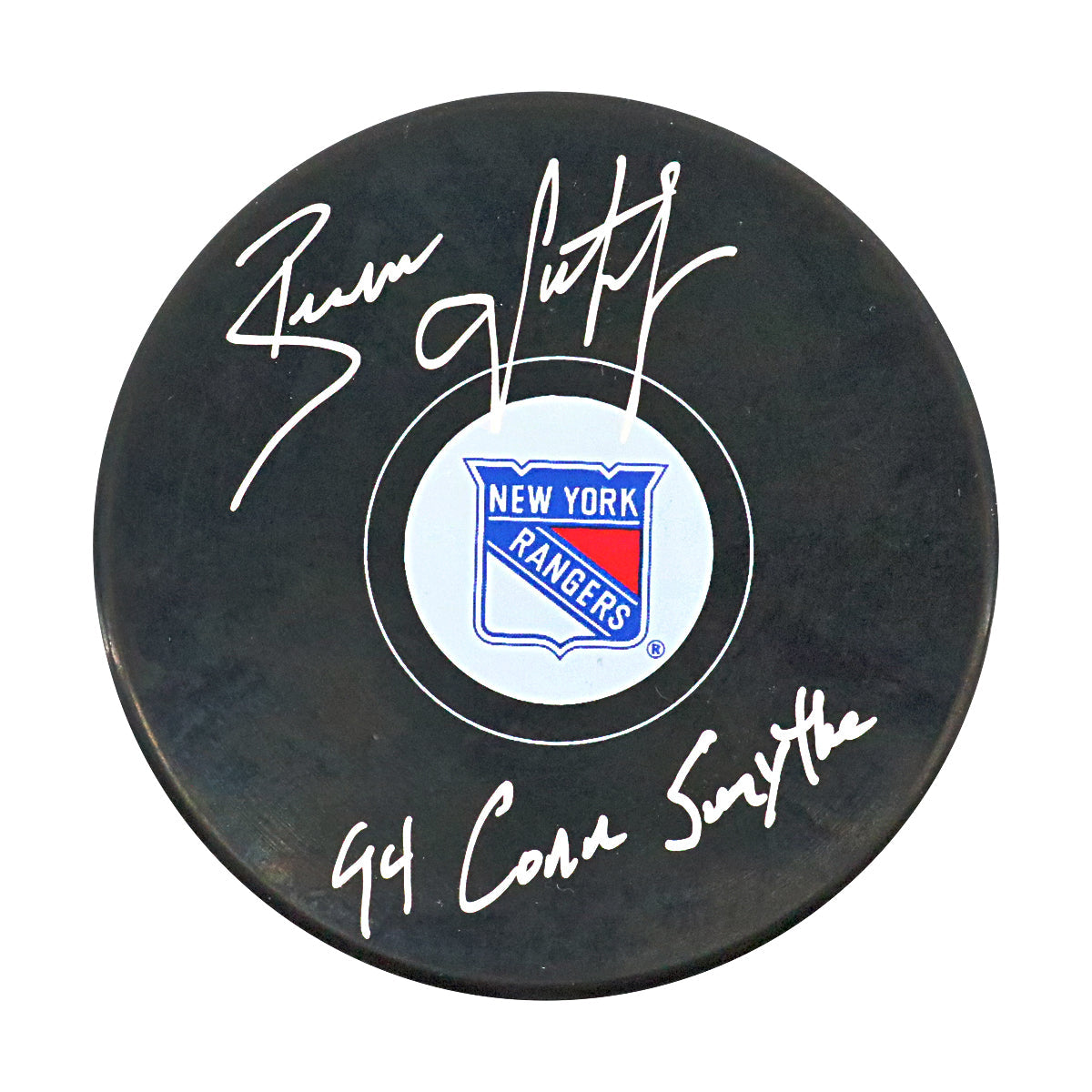 Brian Leetch New York Rangers Signed Inscribed '94 Conn Smythe' Replica Rangers Puck