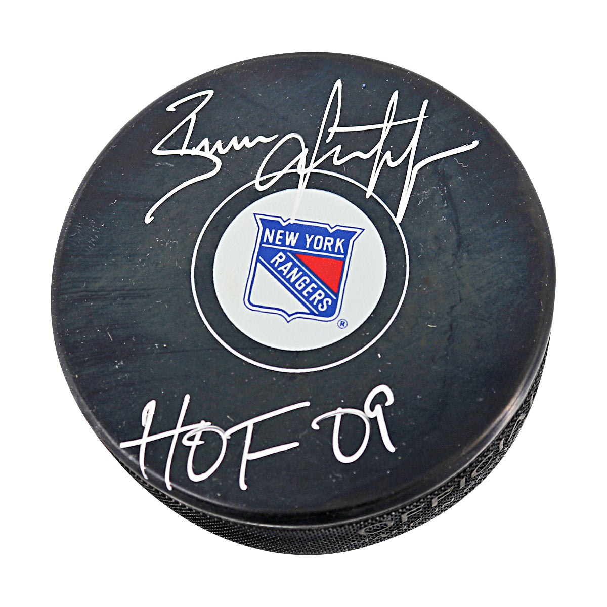Brian Leetch New York Rangers Signed Inscribed HOF 09 Replica Rangers Puck