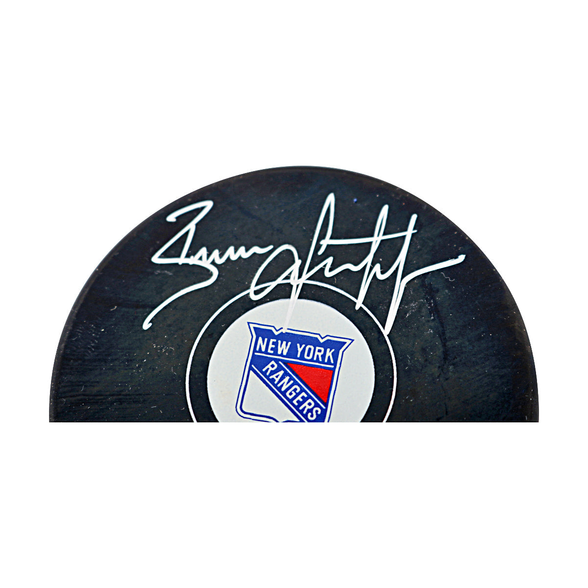 Brian Leetch New York Rangers Signed Inscribed HOF 09 Replica Rangers Puck-Powers Sports Memorabilia