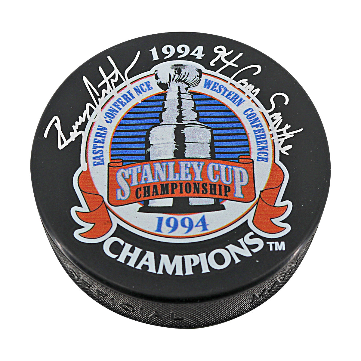 Brian Leetch New York Rangers Signed Inscribed 94 Conn Smythe 1994 Stanley Cup Champions Puck