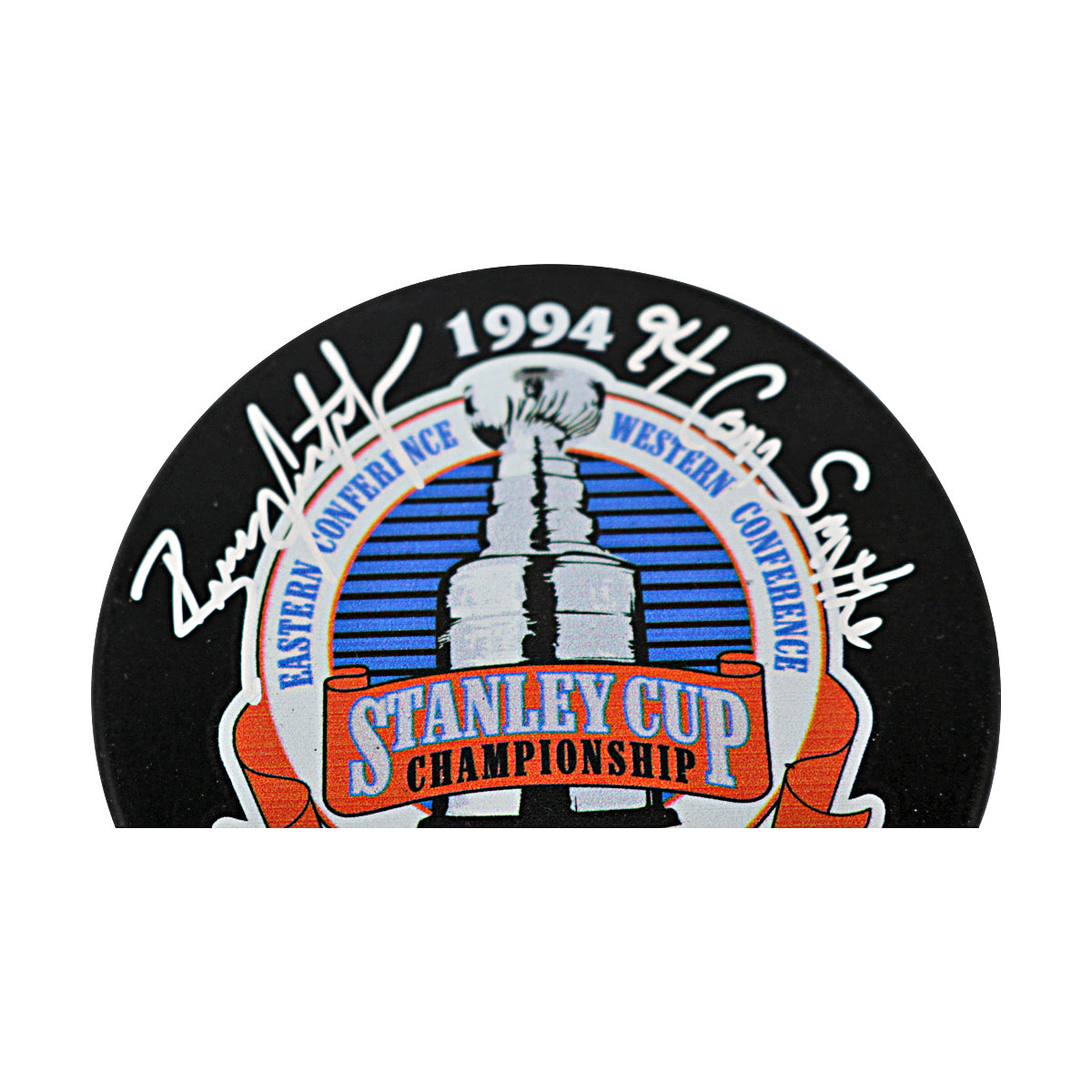 Brian Leetch New York Rangers Signed Inscribed 94 Conn Smythe 1994 Stanley Cup Champions Puck