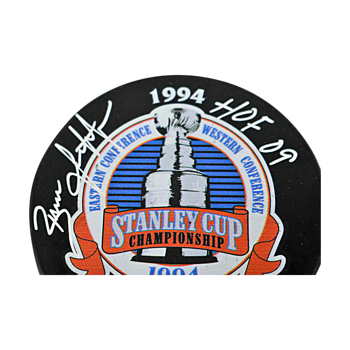 Brian Leetch New York Rangers Signed Inscribed HOF 09 1994 Stanley Cup Champions Puck