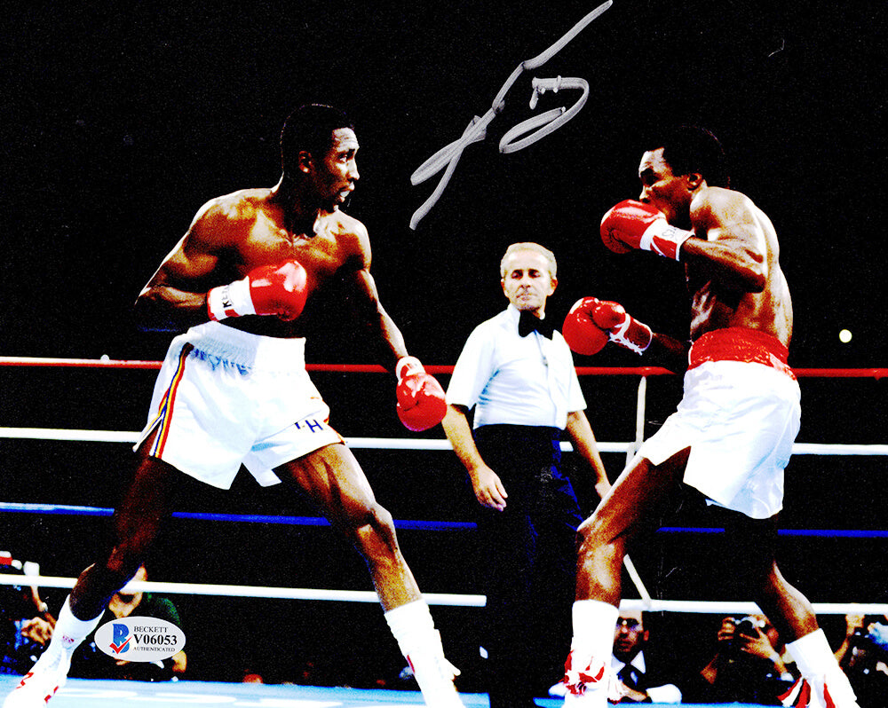 Sugar Ray Leonard Autographed Boxing Fight Against Thomas Hearns 8x10 Photo-Powers Sports Memorabilia