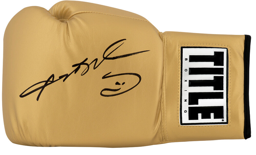 Sugar Ray Leonard Autographed Title Gold Boxing Glove-Powers Sports Memorabilia