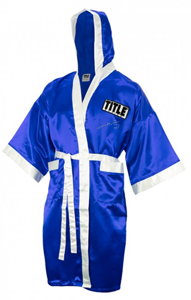 Sugar Ray Leonard Autographed Title Blue With Trim Boxing Robe With Hood