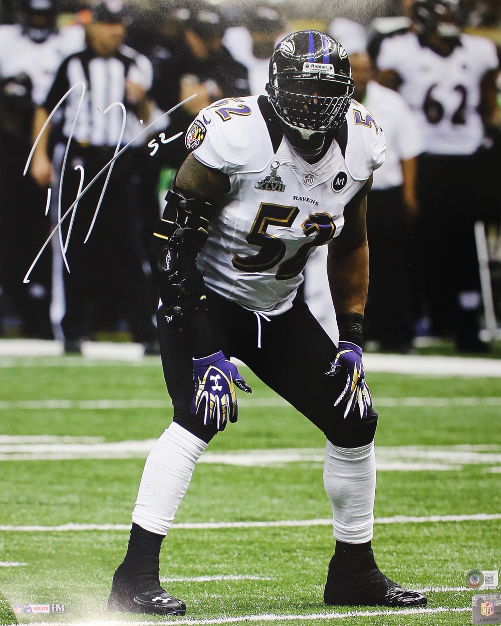Ray Lewis Signed Baltimore Ravens 16x20 Photo – Vertical – Beckett Authenticated-Powers Sports Memorabilia