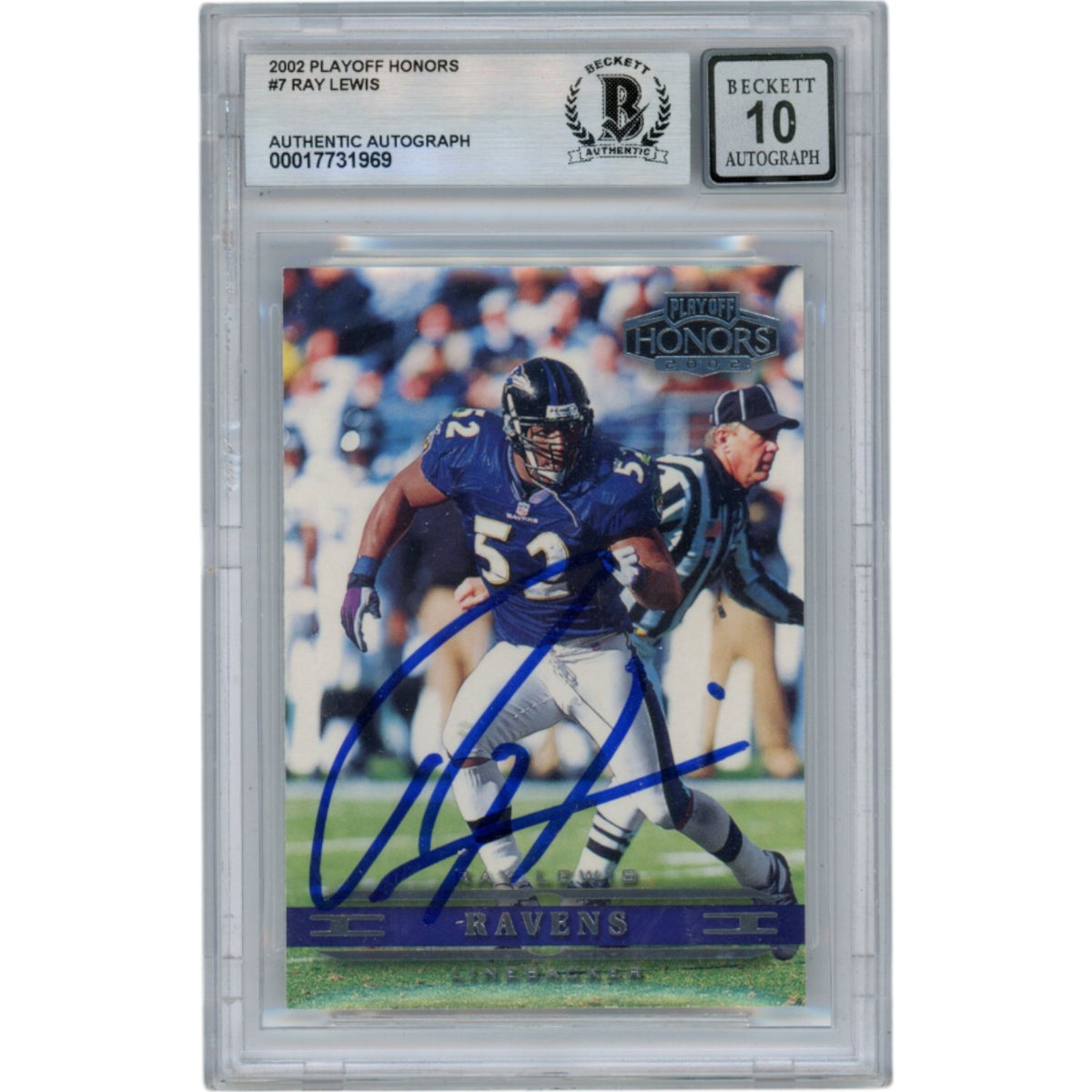 Ray Lewis Baltimore Ravens Signed Card - 2002 Playoff Honors #7 Slabbed Beckett Beckett-Powers Sports Memorabilia